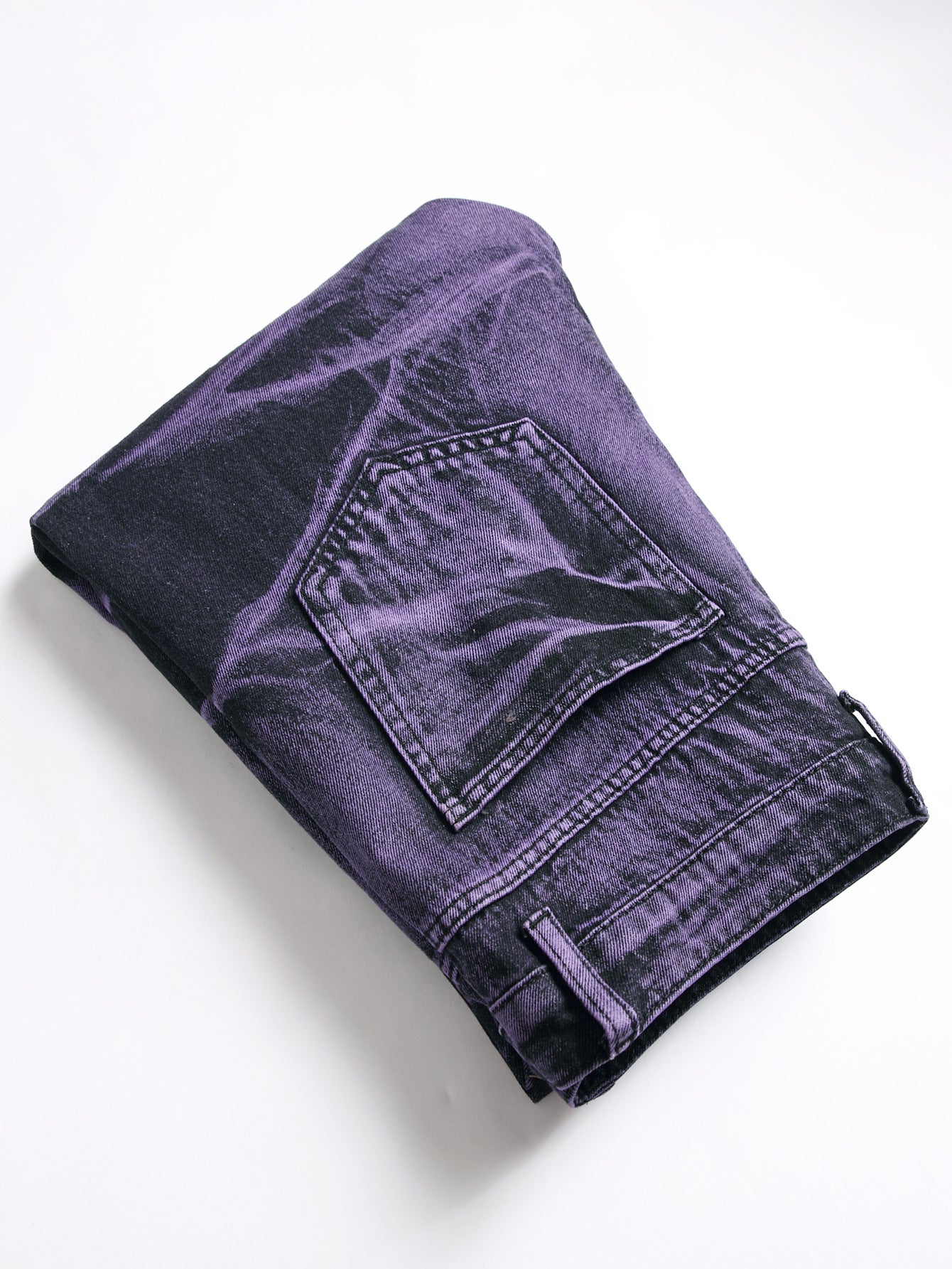 Purple and Black Distressed Straight-Leg Jeans