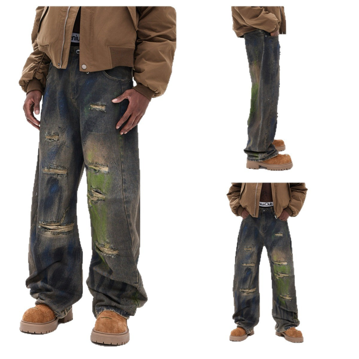 Retro Graffiti Distressed Denim Jeans