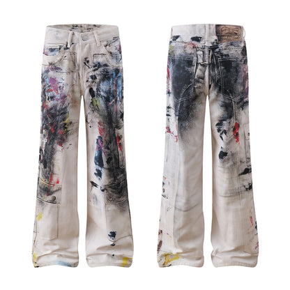 High-Street Graffiti Wide-Leg Jeans