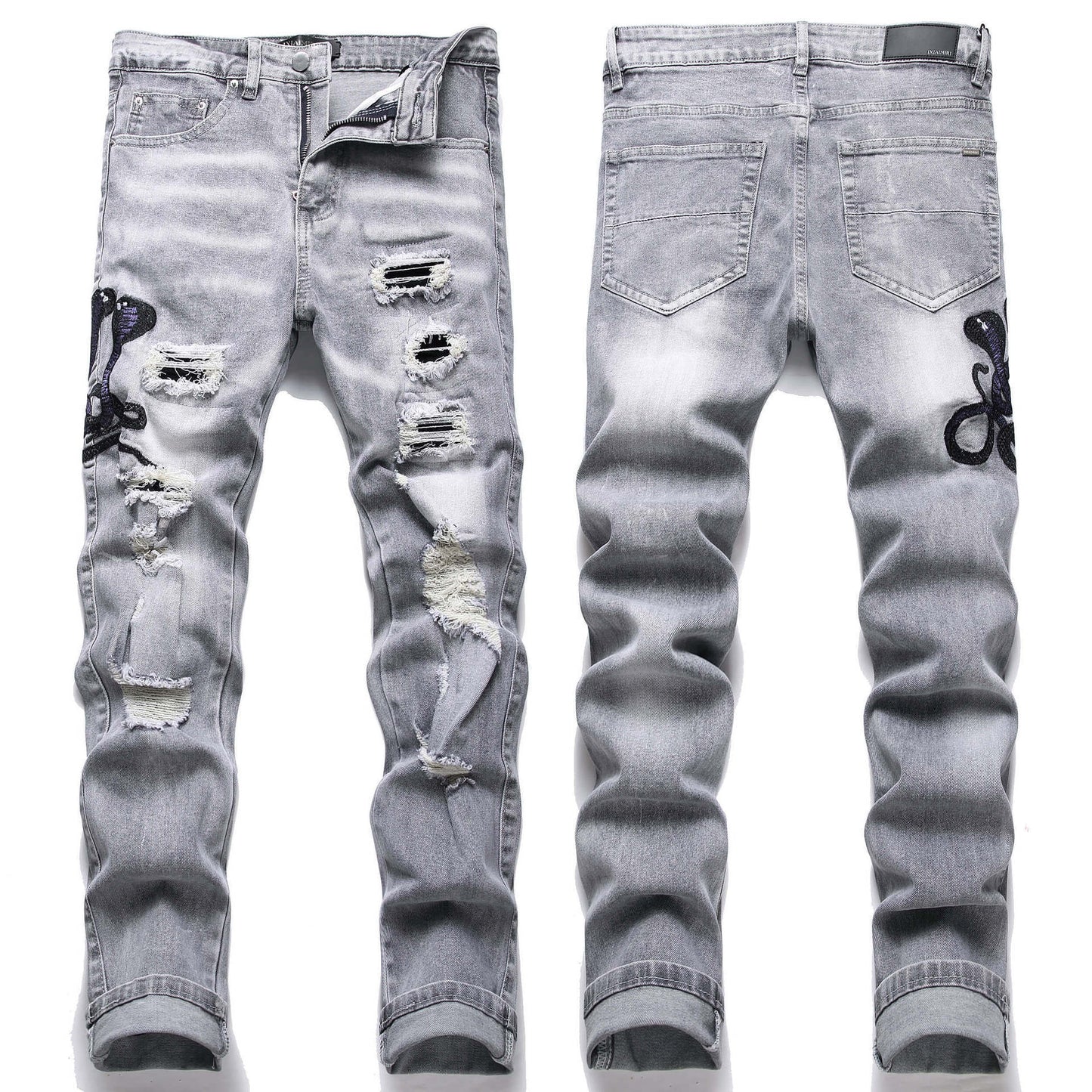VAEZION Ripped Embroidered Jeans