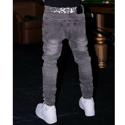 Men's Slim Fit Distressed Patchwork Jeans