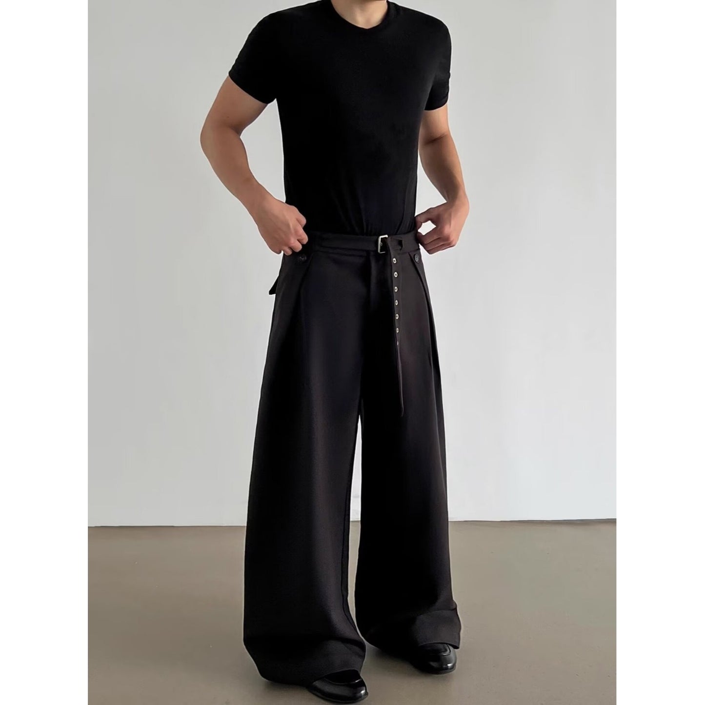 Pleated Wide-Leg Casual Pants
