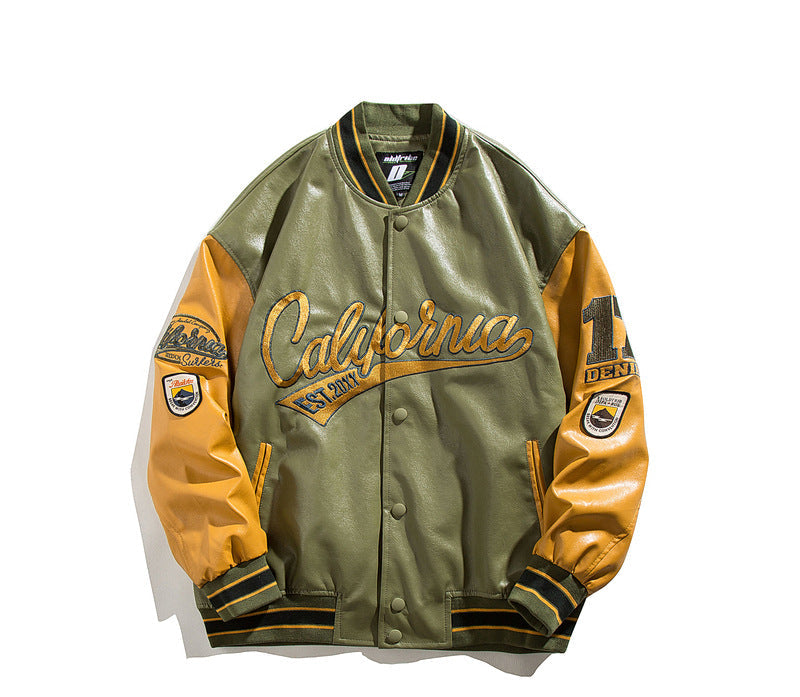 Embroidered Baseball Leather Jacket