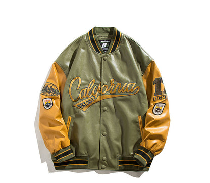 Embroidered Baseball Leather Jacket