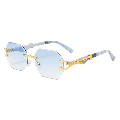 Wood-Grain Polygon Sunglasses