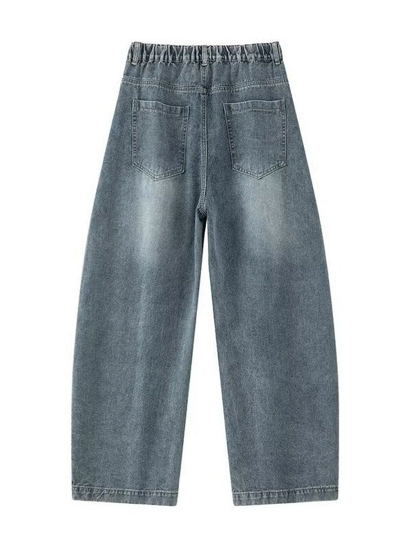 Vintage Deconstructed Wide-Leg Denim Jeans