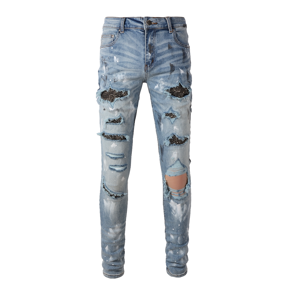 Slim-Fit Rhinestone Distressed Jeans