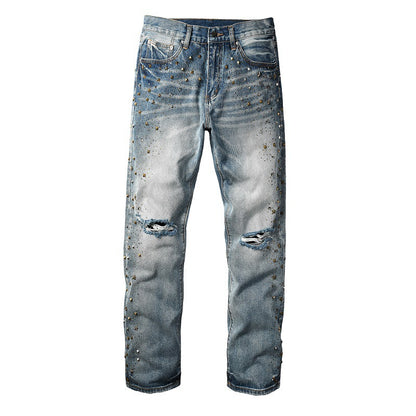 Rhinestone Vintage Wide-Leg Denim Jeans