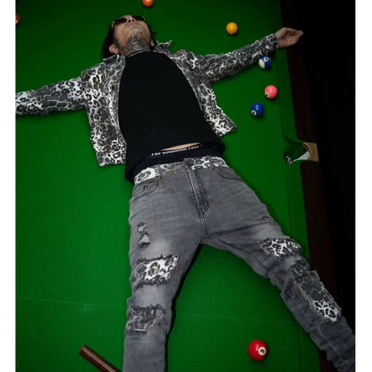 Men's Slim Fit Distressed Patchwork Jeans