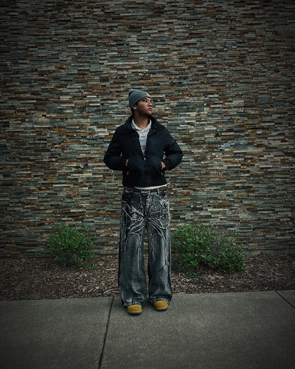 Spider Embroidered Denim Jeans