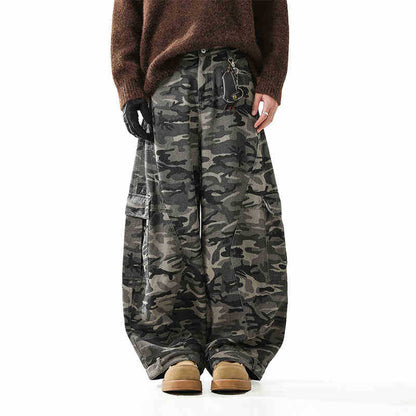 Retro Camouflage Wide-leg Jeans
