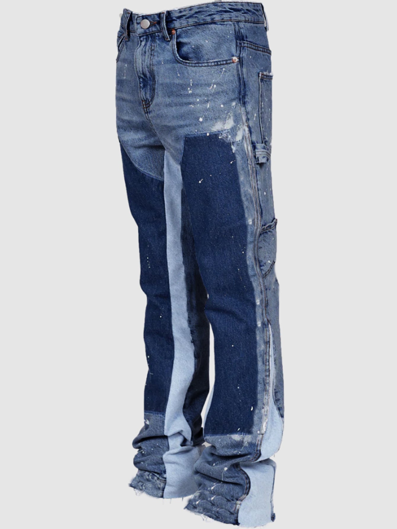 Layered Flared Cargo Denim Jeans