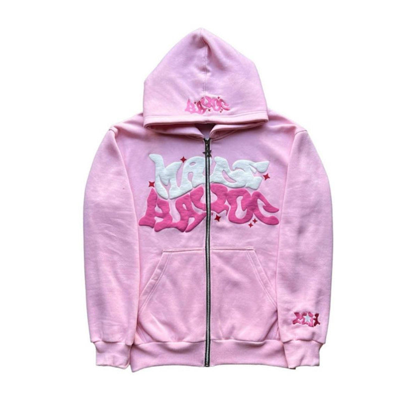Hip-Hop Letter Print Fleece Zip Hoodie