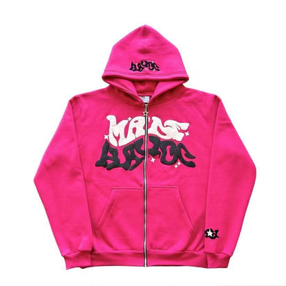 Hip-Hop Letter Print Fleece Zip Hoodie