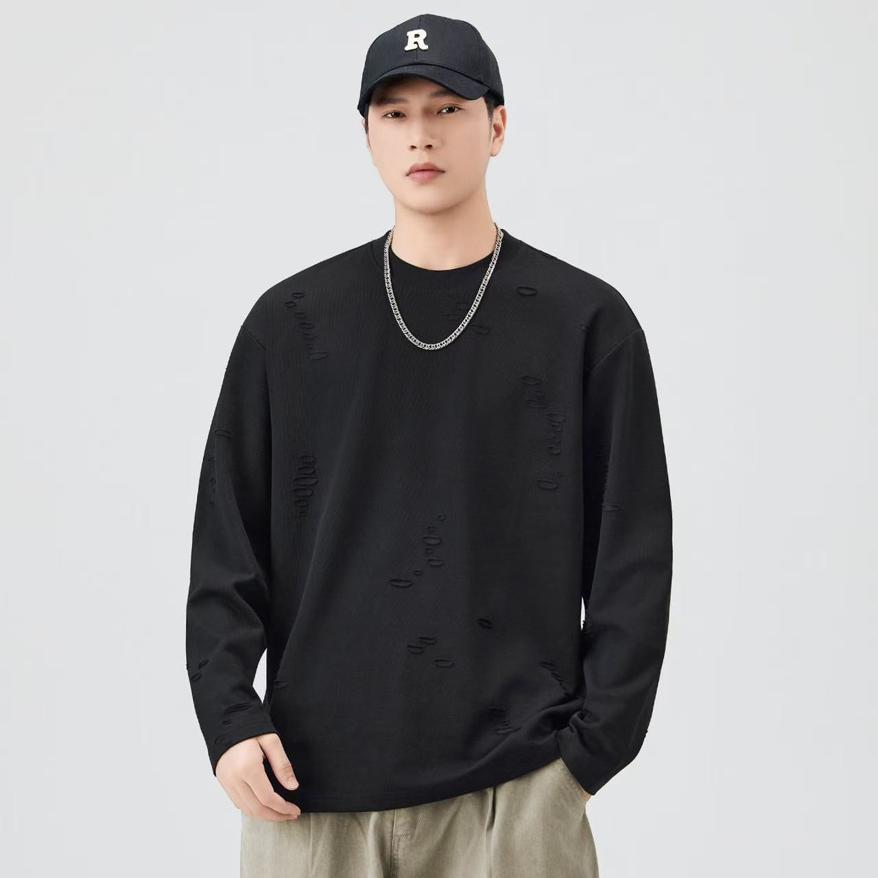 Vintage Distressed Long-Sleeve T-Shirt