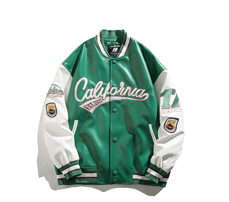 Embroidered Baseball Leather Jacket