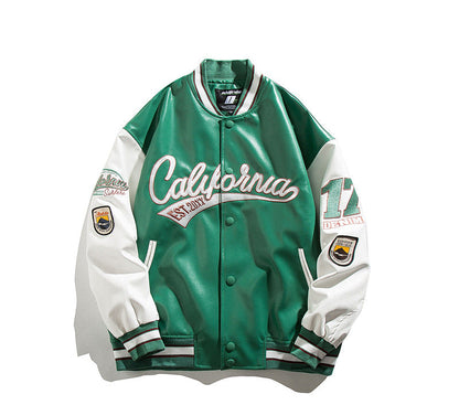 Embroidered Baseball Leather Jacket