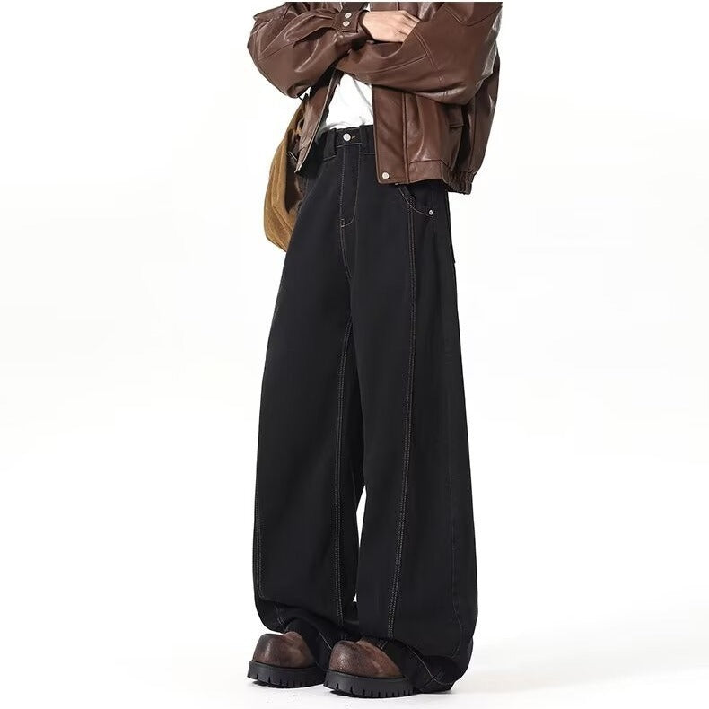 Vintage Deconstructed Wide-Leg Denim Jeans