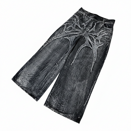 Spider Embroidered Denim Jeans
