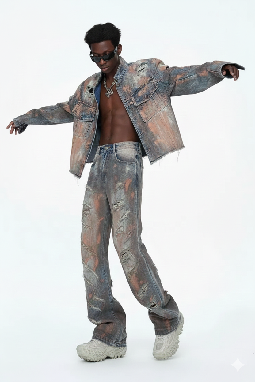 Hole-ridden denim jacket