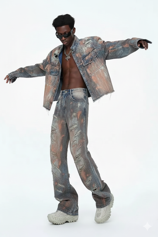 Hole-ridden denim jacket