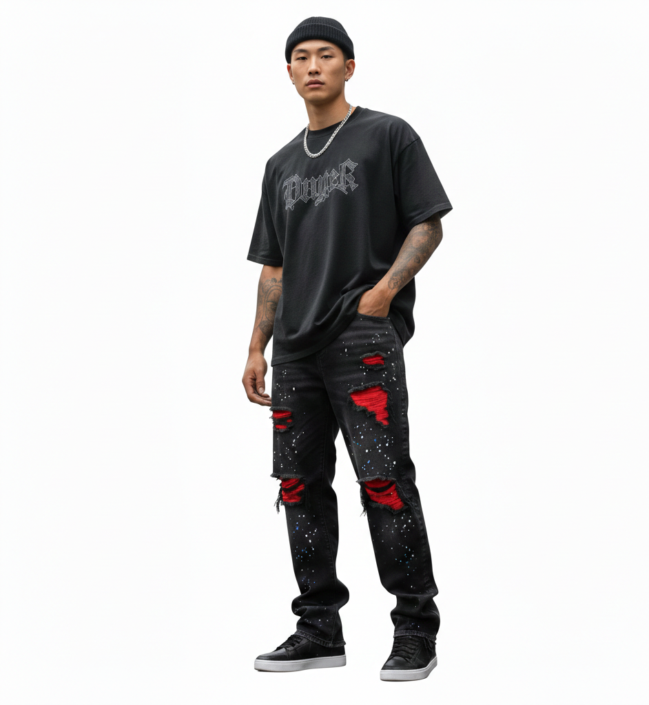 Ripped Black Straight Jeans