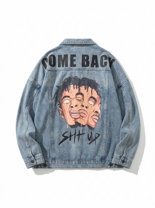 'Shut Up' Vaezion designer denim jacket