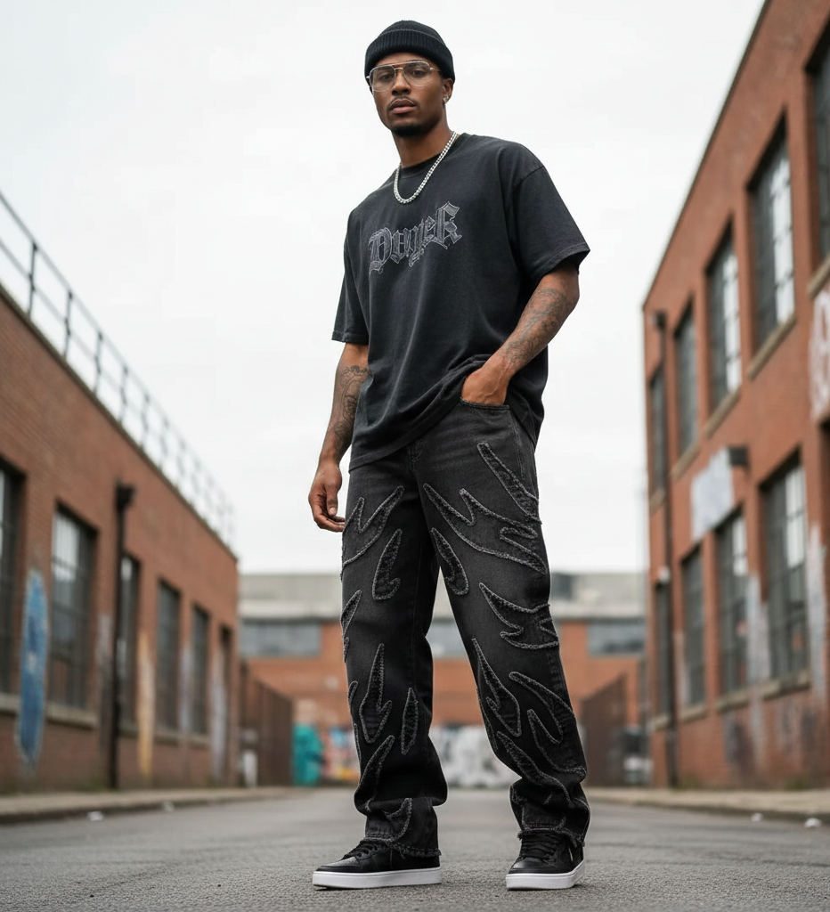 Harajuku Bat Embroidered Denim Jeans