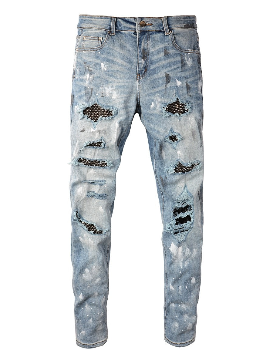 Slim-Fit Rhinestone Distressed Jeans