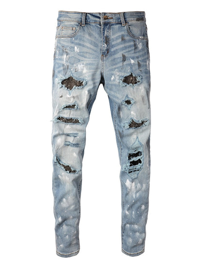 Slim-Fit Rhinestone Distressed Jeans