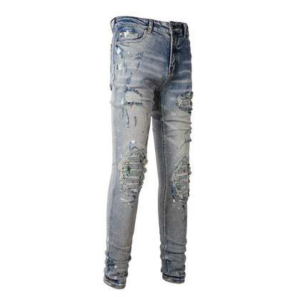 Distressed Patch Slim Denim Jeans