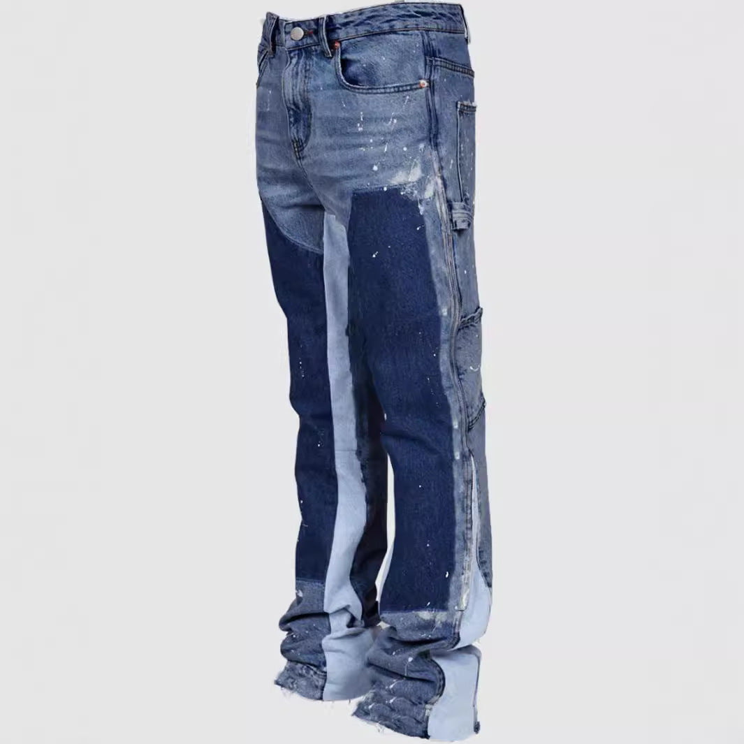 Layered Flared Cargo Denim Jeans