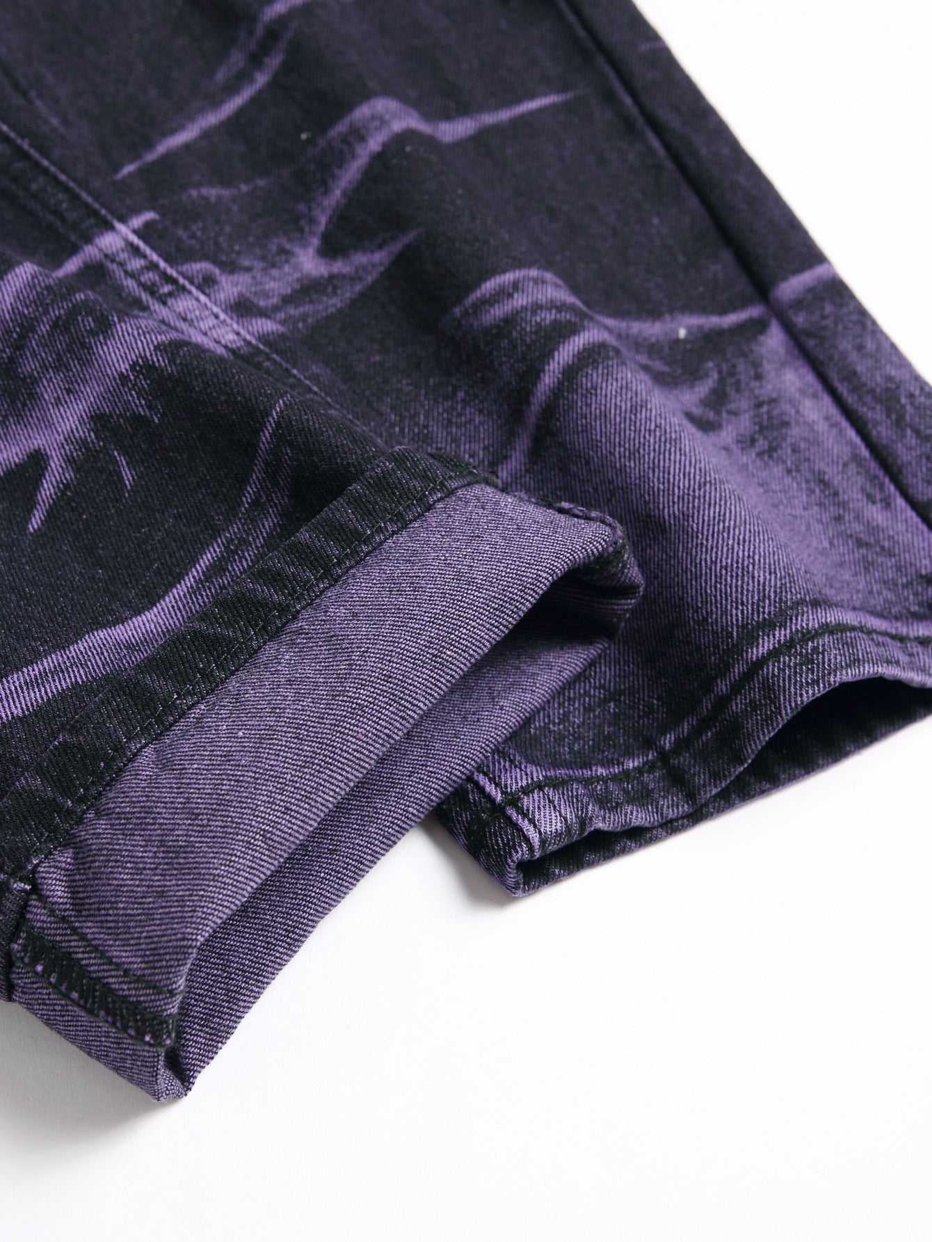 Purple and Black Distressed Straight-Leg Jeans
