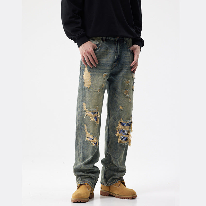 Retro Ripped Patch Denim Jeans