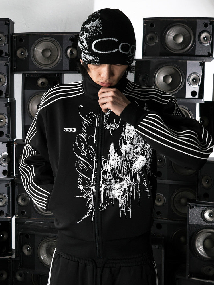 Striped Embroidery Sport Zip Jacket