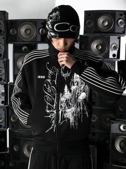 Striped Embroidery Sport Zip Jacket