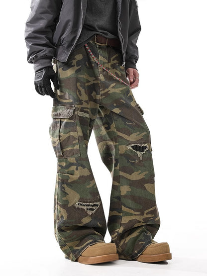 Retro Camo Distressed Straight Jeans