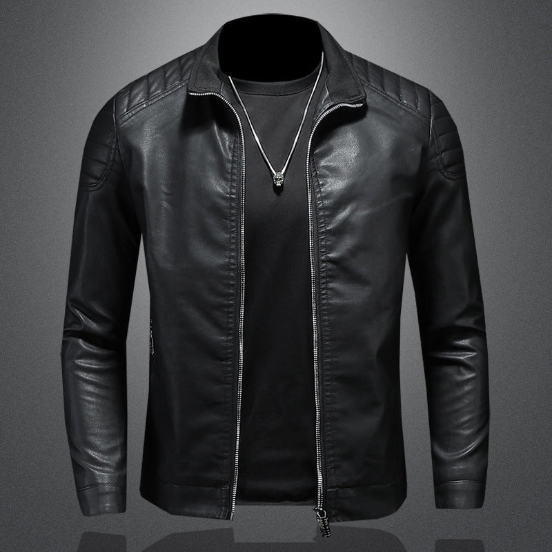 Men’s black leather jacket with zipper, Vaezion streetwear luxury fashion