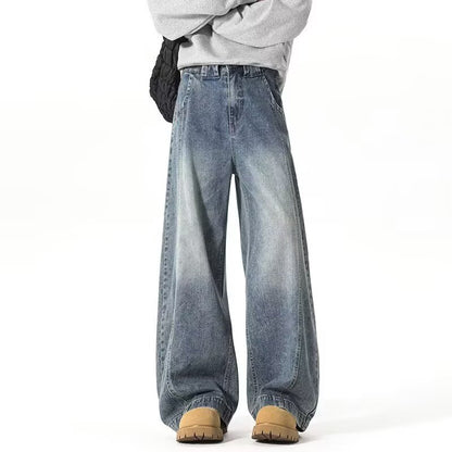 Vintage Deconstructed Wide-Leg Denim Jeans