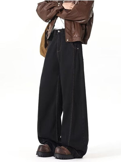 Vintage Deconstructed Wide-Leg Denim Jeans