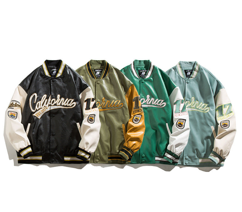 Embroidered Baseball Leather Jacket