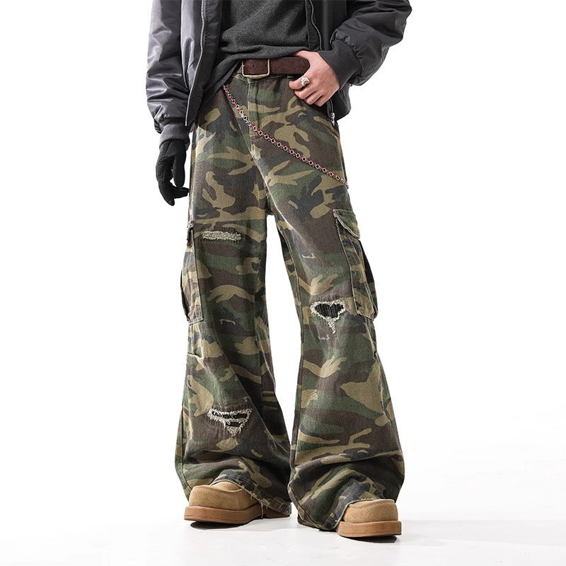 Retro Camo Distressed Straight Jeans