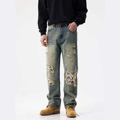 Retro Ripped Patch Denim Jeans