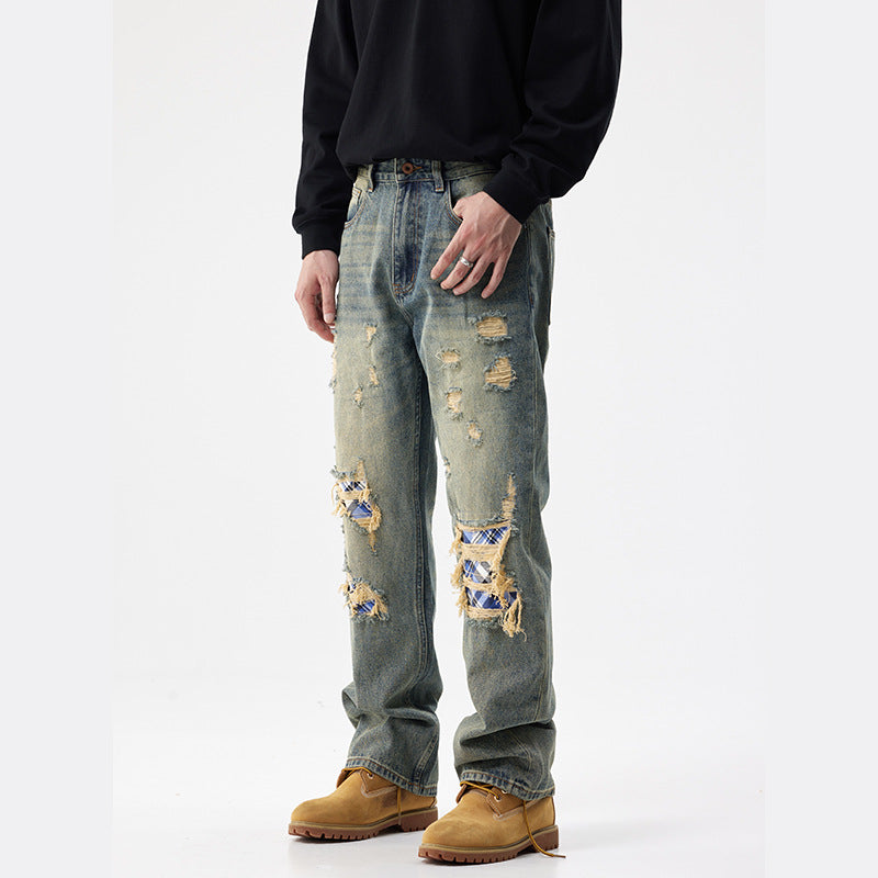 Retro Ripped Patch Denim Jeans