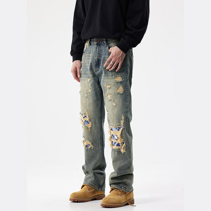 Retro Ripped Patch Denim Jeans