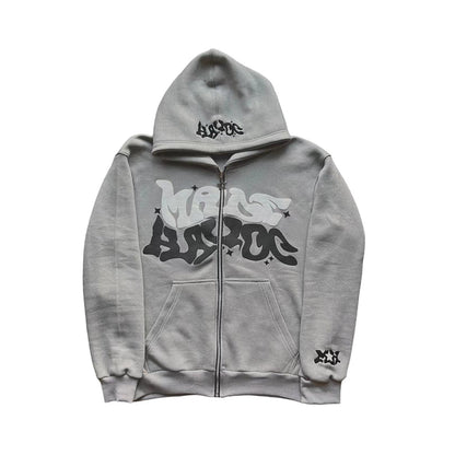 Hip-Hop Letter Print Fleece Zip Hoodie