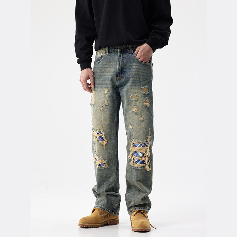 Retro Ripped Patch Denim Jeans
