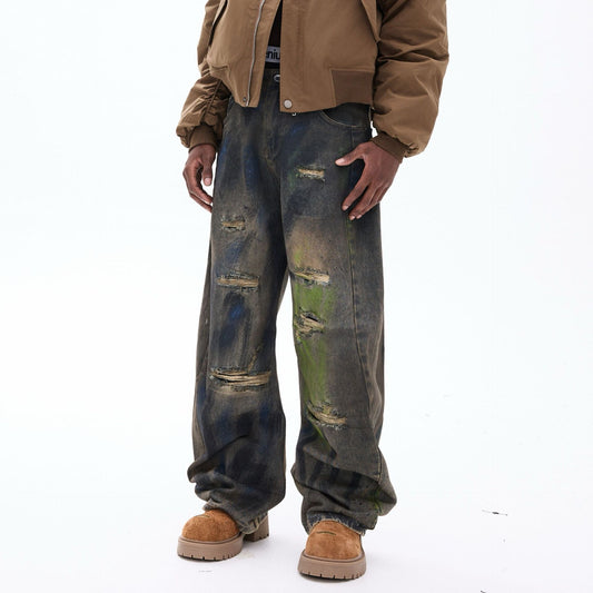 Retro Graffiti Distressed Denim Jeans