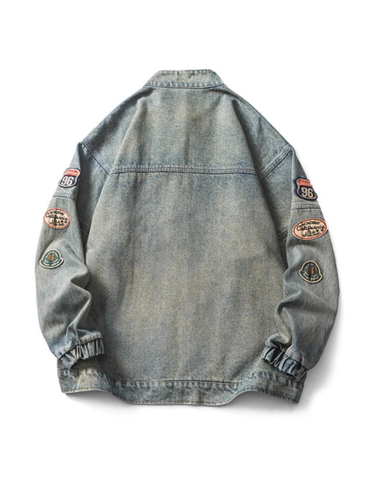 Embroidered Stand-Collar Denim Jacket