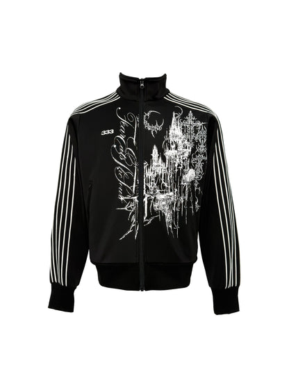 Striped Embroidery Sport Zip Jacket